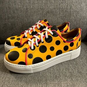 NWOT Embassy London Camila Orange & Black Polka Dot luxury leather sneaker